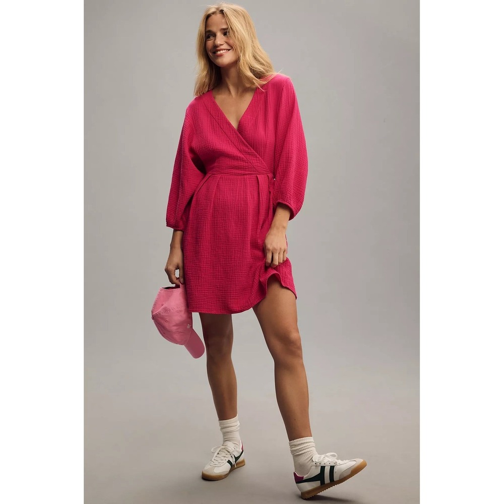 New! Nation LTD Hedy Dress Hibiscus Pink Cotton Mini Dress Size Small